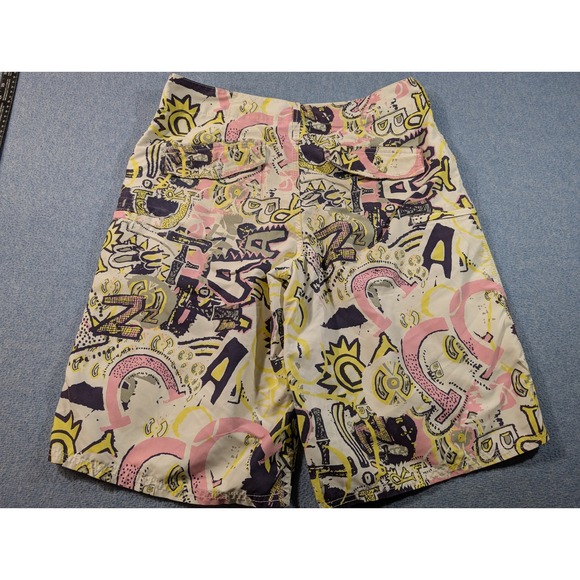 Reef Mens Board Shorts Graffiti Print Yellow Pink Navy Surf Swim Trunks 11.5in - Picture 4 of 7